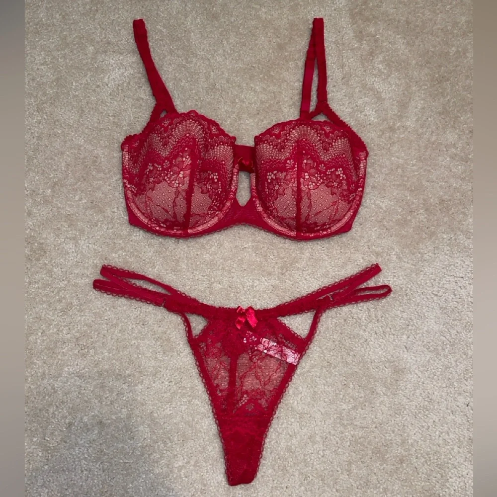 Adore Me Red Lace Bra and Panty Set